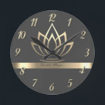 Reloj Redondo Mediano Loto de oro elegante, yoga<br><div class="desc">Flor de loto de oro.</div>