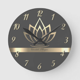 Reloj Redondo Mediano Loto de oro elegante, yoga