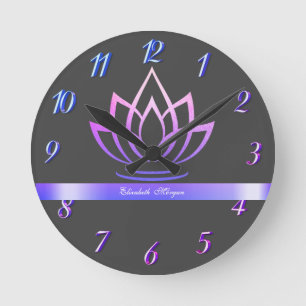 Reloj Redondo Mediano Loto Morado Elegante, Yoga