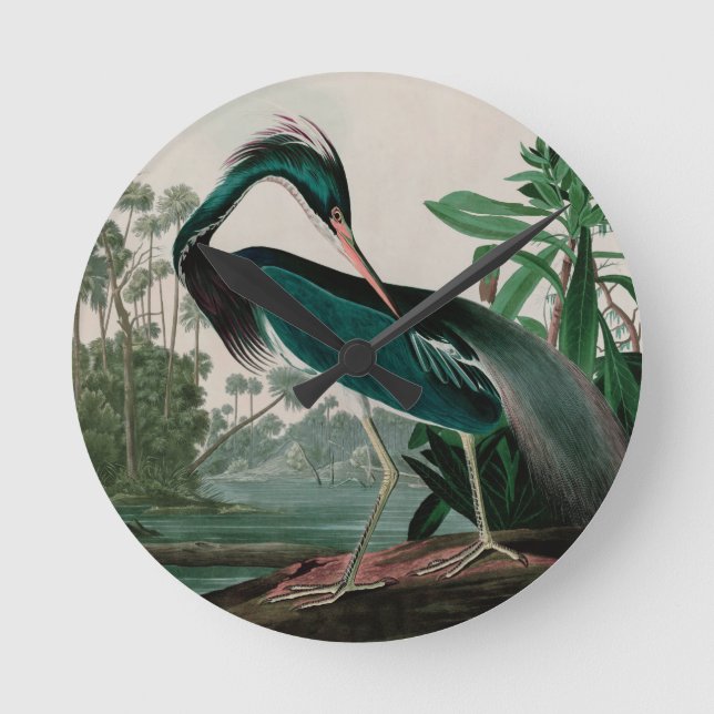 Reloj Redondo Mediano Louisiana Heron Birds of America Audubon Print (Anverso)