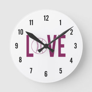 Reloj Redondo Mediano Love Baseball Wall Clock