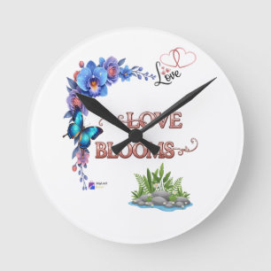 Reloj Redondo Mediano Love Blooms" Aesthetic Floral Bouquet & Butterfly 