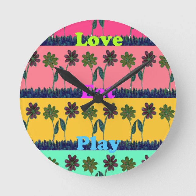 Reloj Redondo Mediano Love Eat Play Art Print (Anverso)