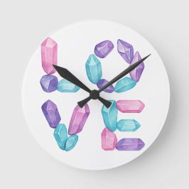 Reloj Redondo Mediano LOVE Gemstone Wall Clock – Elegant Crystal Letter 