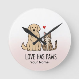 Reloj Redondo Mediano Love Has Paws | Cute Minimalist Dog and Cat Illust