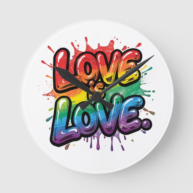 Reloj Redondo Mediano Love Is Love - Rainbow Pride Quote Art  (Anverso)