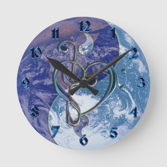 Reloj Redondo Mediano Love Music Clef Heart Yin-Yang Earth Clock (Anverso)