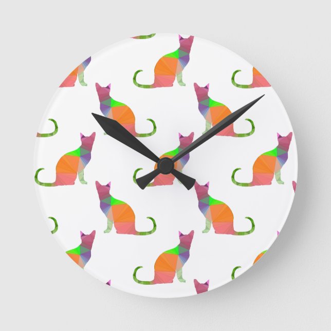 Reloj Redondo Mediano Low Poly Cat Silhouette Pattern (Anverso)