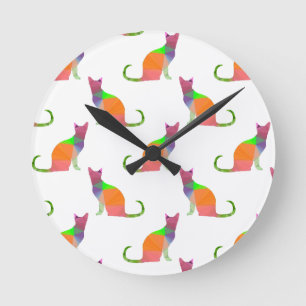 Reloj Redondo Mediano Low Poly Cat Silhouette Pattern