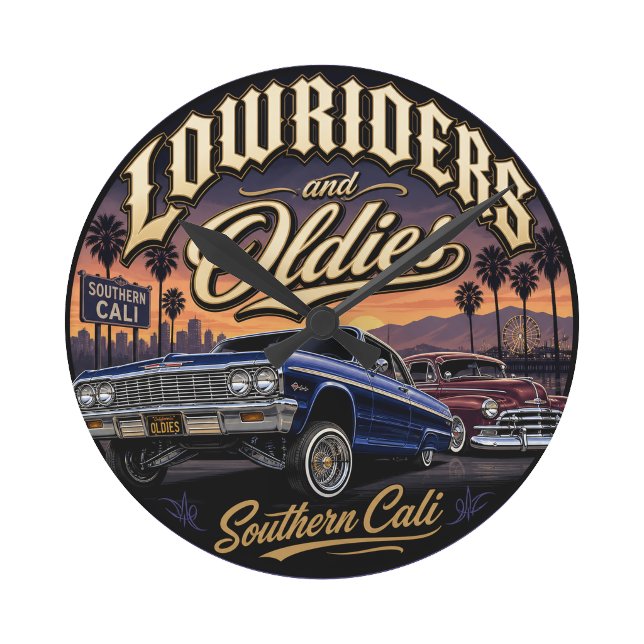 Reloj Redondo Mediano Lowriders y clásicos (Lowriders and oldies round clock)