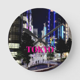 Reloj Redondo Mediano Luces de neón de Tokio por la noche Paisaje urbano