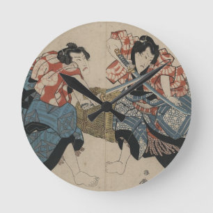 Reloj Redondo Mediano Lucha de la espada del samurai circa 1825