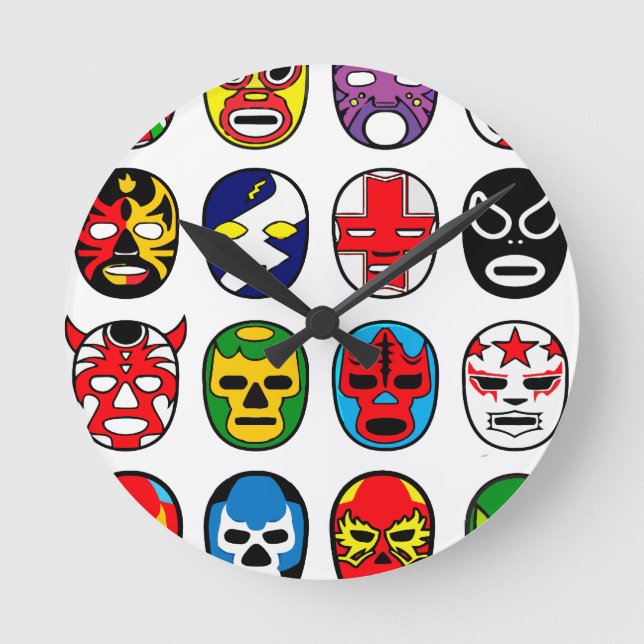 Reloj Redondo Mediano Lucha libre Luchador Máscaras de Lucha Mexicana (Anverso)