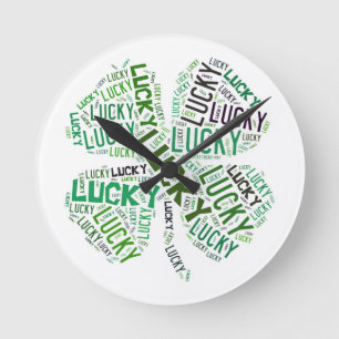 Reloj Redondo Mediano Lucky Clover Word Art