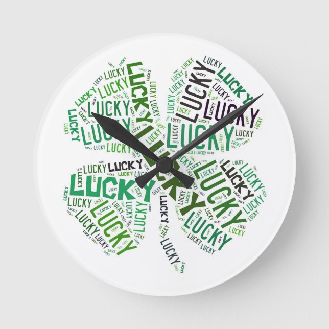 Reloj Redondo Mediano Lucky Clover Word Art (Anverso)