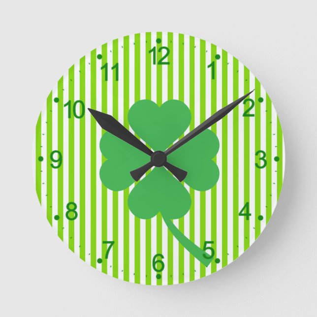 Reloj Redondo Mediano Lucky Four Leaf Shamrock Design-87906 (Anverso)