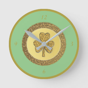Reloj Redondo Mediano Lucky Irish Shamrock Gold Coin