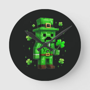 Reloj Redondo Mediano Lucky Leprechaun Divertido Videojuego del Día de S