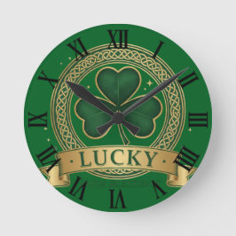Reloj Redondo Mediano Lucky St Patrick's Day Shamrock Irish Roman Clock