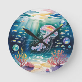 Reloj Redondo Mediano Luminosa escena submarina de medusas