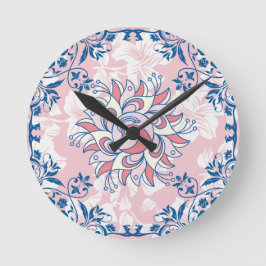 Reloj Redondo Mediano Luminoso arte floral, rosa Rangoli Vida brillante