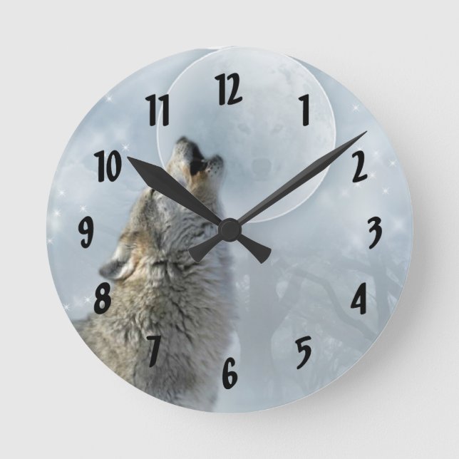 Reloj Redondo Mediano Luna azul del lobo (Anverso)