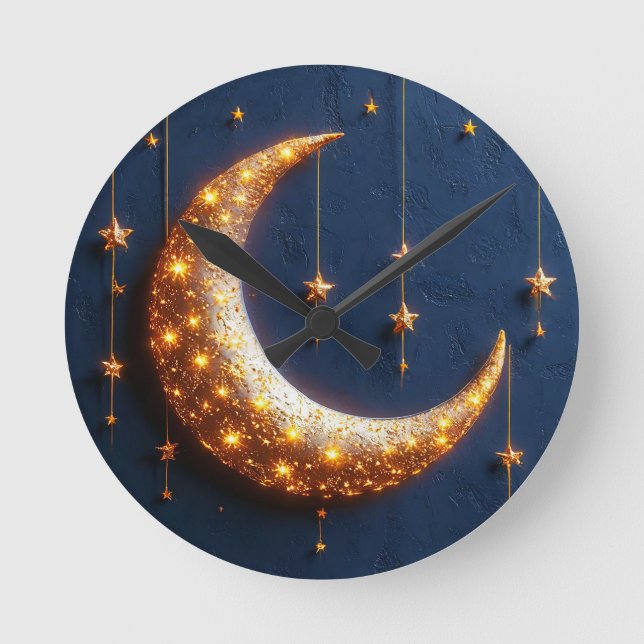 Reloj Redondo Mediano Luna creciente bellamente iluminada (Anverso)