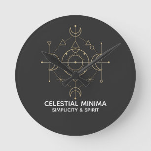 Reloj Redondo Mediano Luna Creciente Mínima y Arte de Línea del Sol (SIN