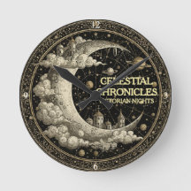 Luna creciente vintage con nubes. Retro Victoriano