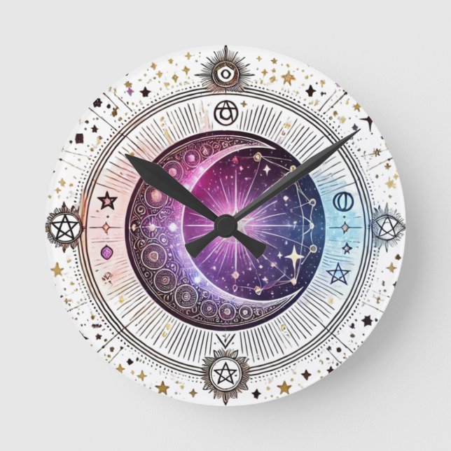 Reloj Redondo Mediano Luna de astrología zodiaca (Anverso)