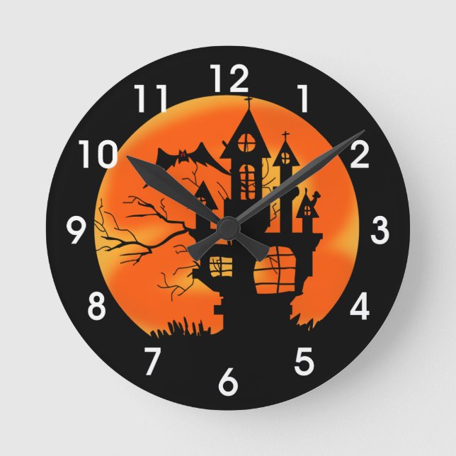 Reloj Redondo Mediano Luna de Halloween (Anverso)