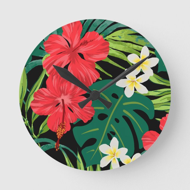 Reloj Redondo Mediano Luna Hibiscus Garden Hawaiian - Rojo y Negro (Anverso)