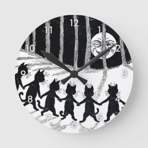 Reloj Redondo Mediano Luna llena y gatos, Louis Wain