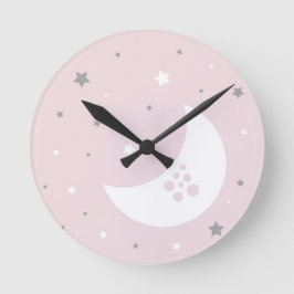 Reloj Redondo Mediano Luna rosa y estrellas
