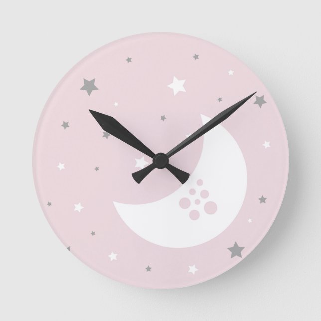 Reloj Redondo Mediano Luna rosa y estrellas (Anverso)