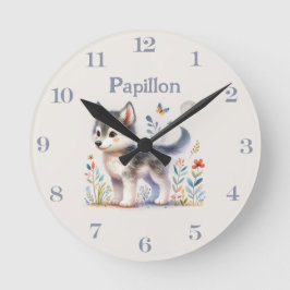 Reloj Redondo Mediano Lunar Cub - Customizable Name Baby Wolf Wall Clock
