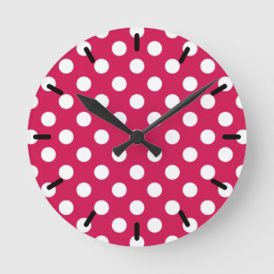 Reloj Redondo Mediano Lunares blancos en cerise