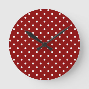 Reloj Redondo Mediano Lunares blancos pequeños fondo rojo cereza