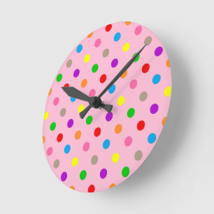 Reloj Redondo Mediano Lunares de arcoíris coloridos rosa 