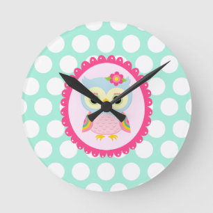 Reloj Redondo Mediano Lunares rosados femeninos de la aguamarina de la