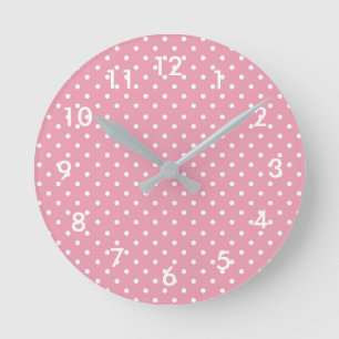 Reloj Redondo Mediano Lunares sobre Patrón Rosa