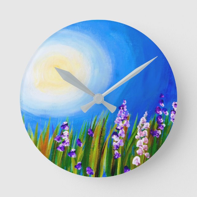 Reloj Redondo Mediano Lupins en un prado de hierba (Anverso)