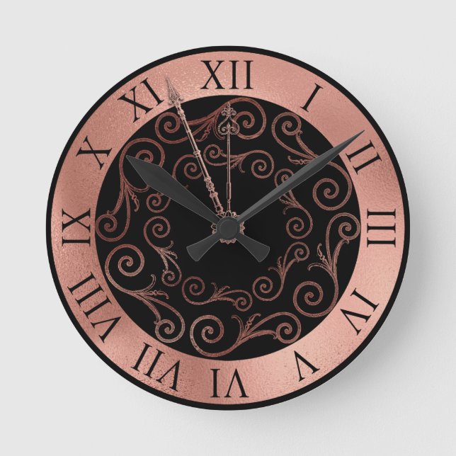 RELOJ REDONDO MEDIANO LUXE ROSA GOLD ROMAN WALL CLOCK (Anverso)