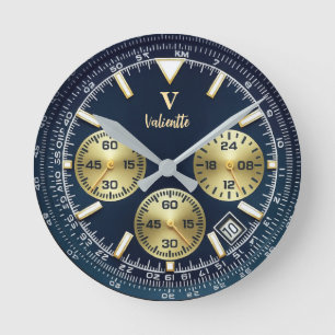 Reloj Redondo Mediano Luxury Blue Chronograph elegant custom name