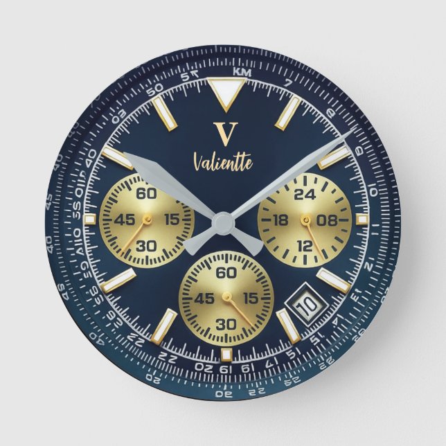Reloj Redondo Mediano Luxury Blue Chronograph elegant custom name (Anverso)