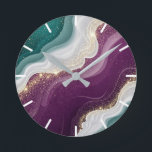 Reloj Redondo Mediano Luxury Gold Glitter Marble Pattern<br><div class="desc">Soft flowing waves of teal and deep purple blend together with shimmering gold sparkles. A stylish abstract pattern with a modern and luxurious feel.</div>