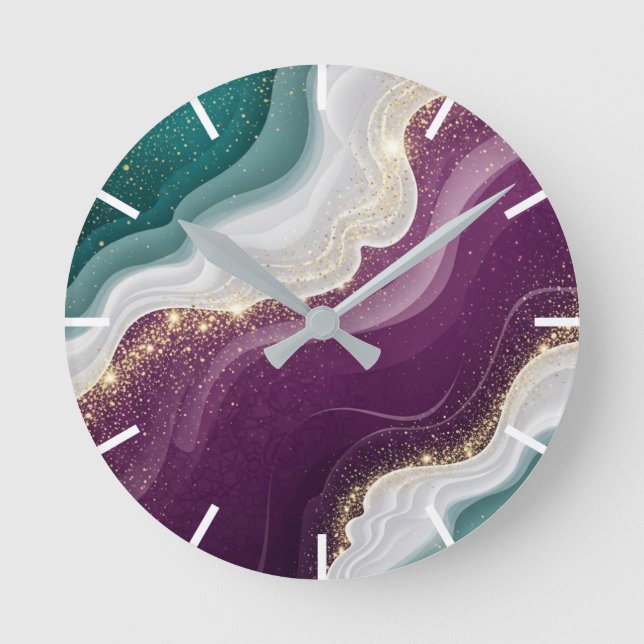 Reloj Redondo Mediano Luxury Gold Glitter Marble Pattern (Anverso)