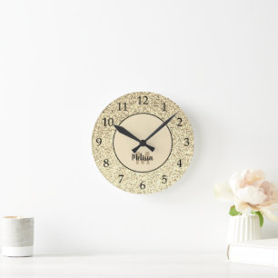 Reloj Redondo Mediano Luz dorada brillo suave destellos Monograma