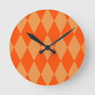 Reloj Redondo Mediano Luz y oscuro rombo de arlequín naranja cuadros
