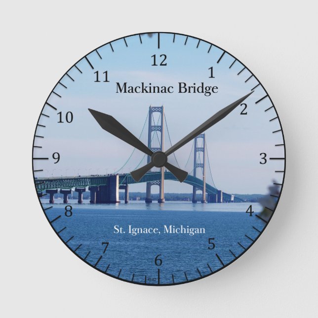 Reloj Redondo Mediano Mackinac Bridge St. Ignace clock (Anverso)